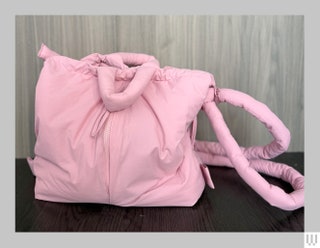 Olend Ona Soft Bag a pale pink bag with puffy handles and shoulder strap