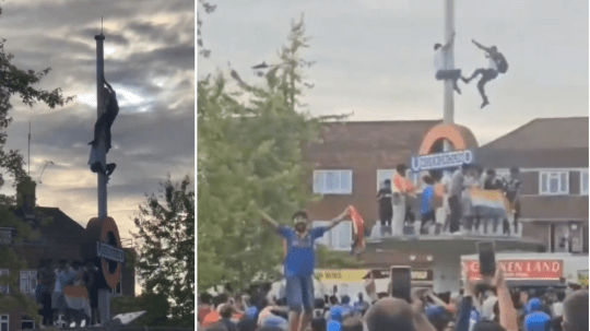 Onlookers gasped in horror as the fan plunged to the ground