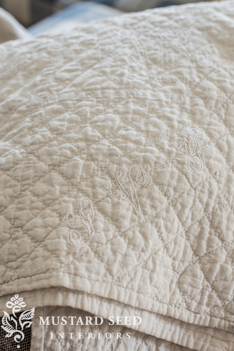 Antique white on white quilt | best supplies for cleaning antiques | miss mustard seed