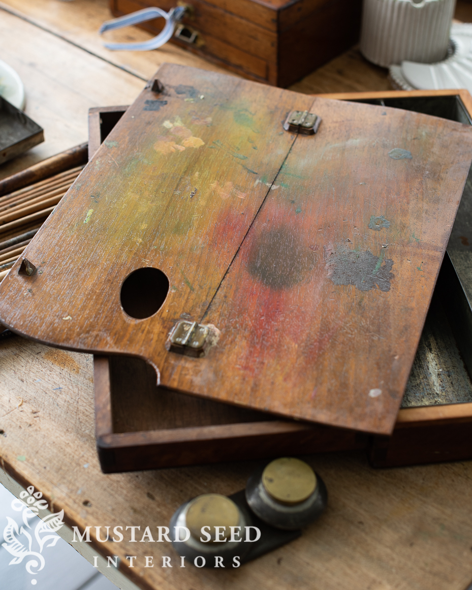 how to clean & hydrate old wood | antique artist paint box tour | miss mustard seed