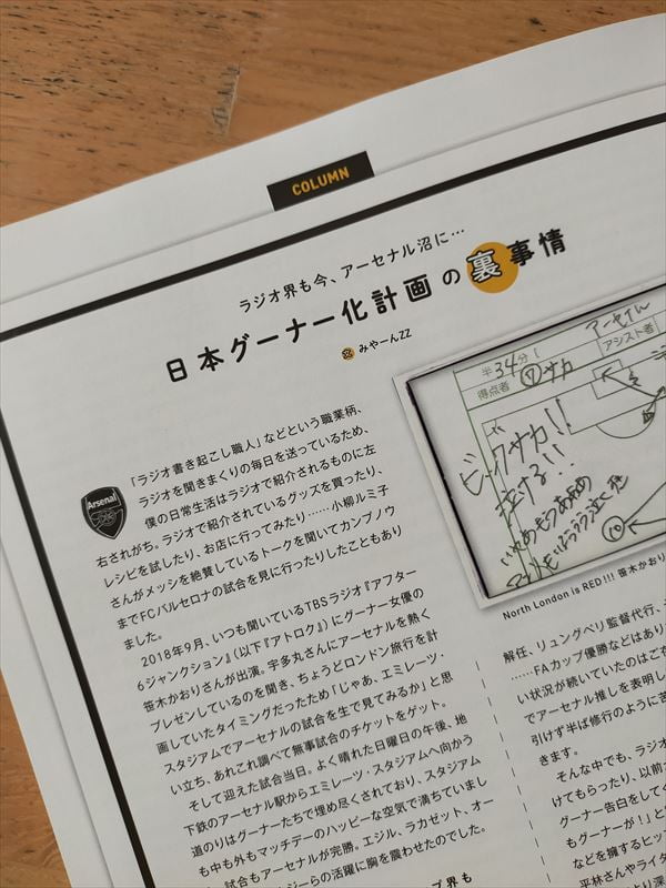 サッカー雑誌『footballista』にみやーんZZアーセナルコラムが掲載されました