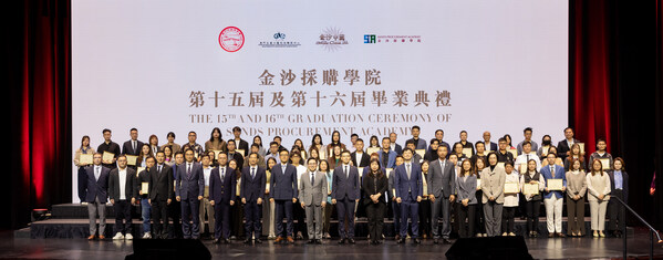 Graduates of the 15th and 16th intake of the Sands Procurement Academy attend their graduation ceremony Tuesday at The Parisian Macao. The academy helps local SMEs gain experience and capacity for working with large-scale international corporations like Sands China by sharing business knowledge and skills to promote the development of their businesses. (PRNewsfoto/)