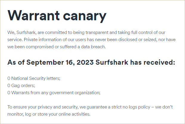 Surfshark VPN Warrant Canary