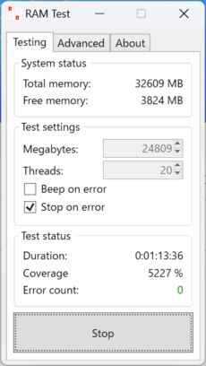 RAM Testもカバー率5000%を超えてもエラーは何一つ起きなかった