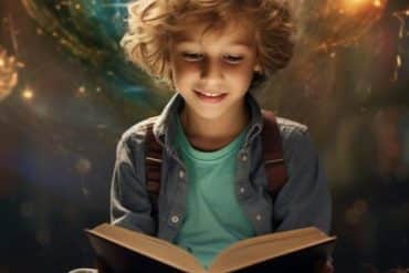 This shows a child with a book.