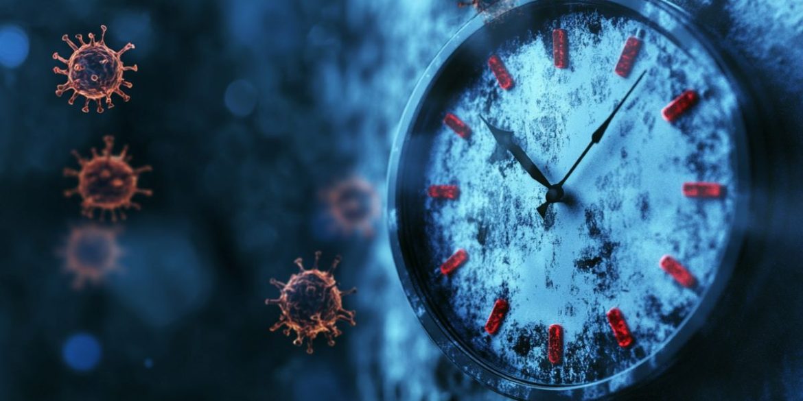 This shows a clock and viruses.