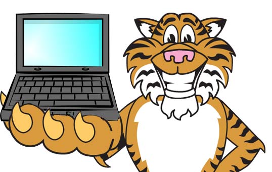 Clip art illustration of a Cartoon Tiger with a Missing Tooth