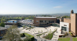 An aerial view of the Piazza on Streatham Campus