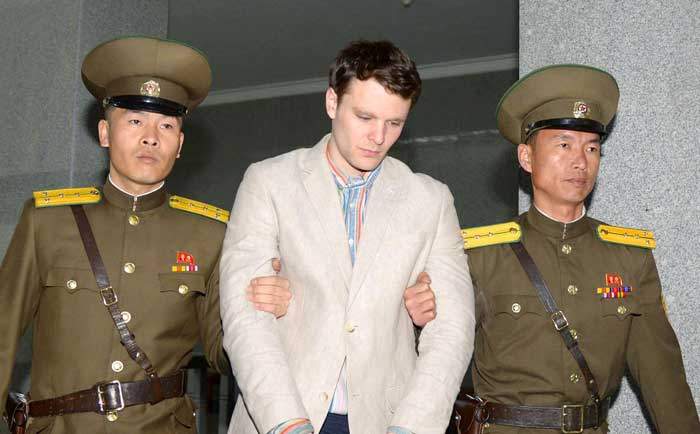 US citizen Otto Warmbier, pictured under arrest in North Korea