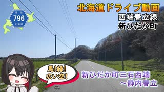 農地の緑に囲まれる、長い直線と緩やかなカーブ　-北海道道796号「西端春立線」-　新ひだか町　北海道ドライブ動画