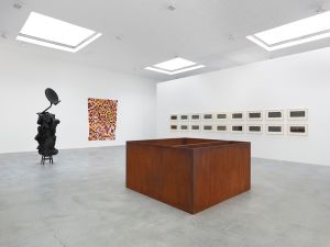Installation view of 'Roving Signs' at Matthew Marks Gallery, with works by Harrison, Tompkins, Judd and Smith. (Courtesy Matthew Marks Gallery)