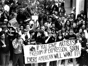 Pro-Mapplethorpe demonstration, 1990. (Photo courtesy of ClampArt New York City)
