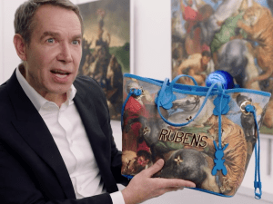 Jeff Koons with a bag from his Masters Collection collaboration with Louis Vuitton.