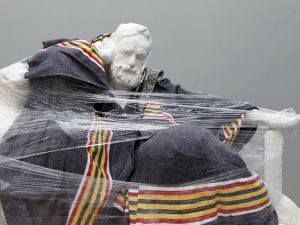 A sculpture by French sculptor Auguste Rodin wrapped for transit in 2012.