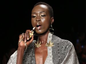 A model presents the Spring/Summer Collection 2020 by Korto Momolu for Women Grow as part of New York Fashion Week at Pier 59 Studios on September 7, 2019 in New York City.