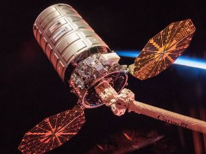 NASA astronaut Randy Bresnik photographed Orbital ATK's Cygnus cargo spacecraft at sunrise, prior to its departure from the International Space Station at 8:11 a.m., Dec. 6, 2017.