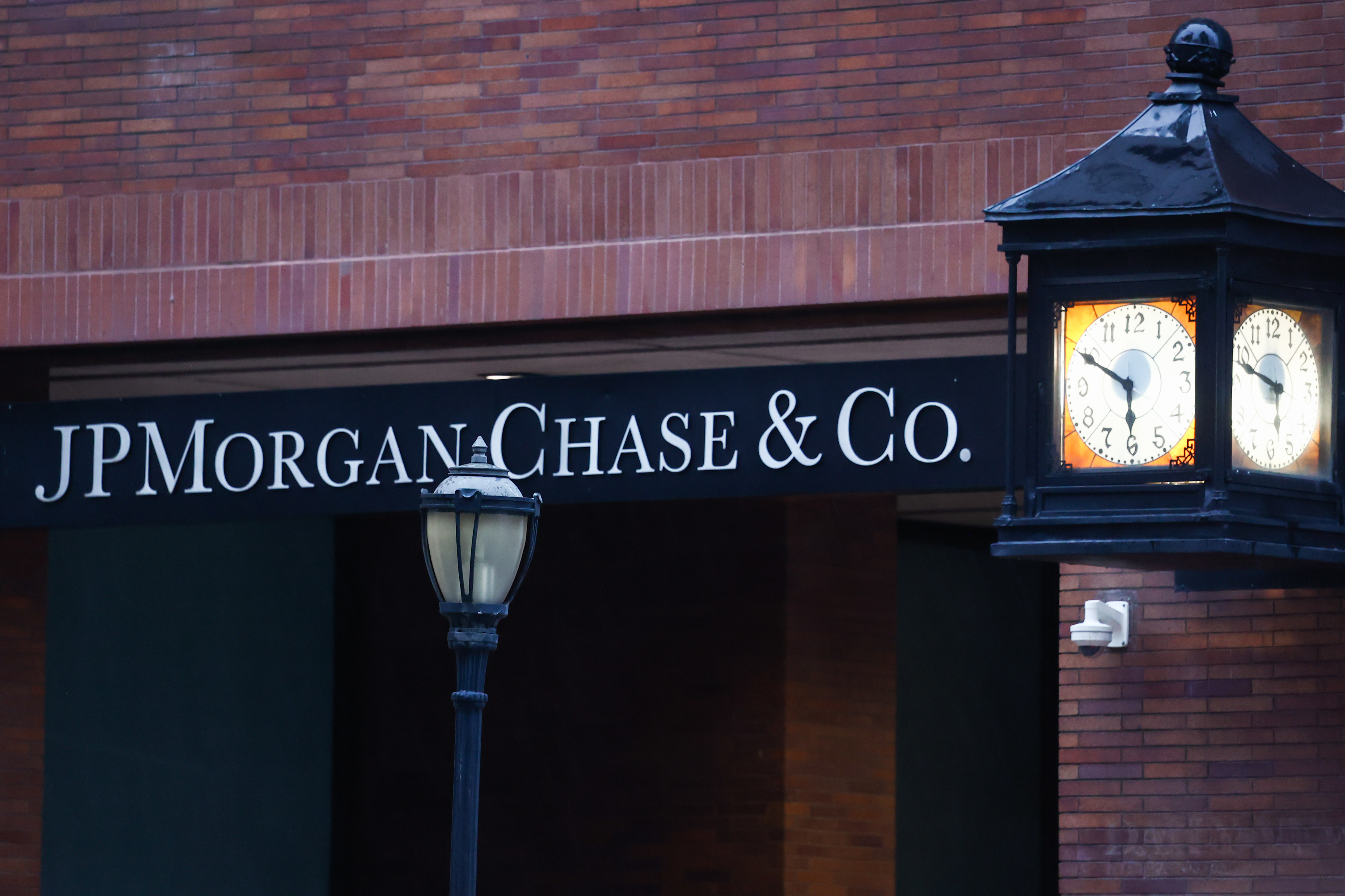 JPMorgan Chase logo is seen on the building in New York City.