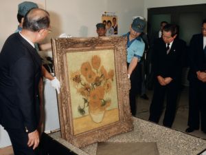 Vincent van Gogh's 'Sunflowers' being unveiled in Japan in 1987 after its purchase at auction