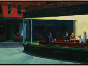 Painting of diner on street corner