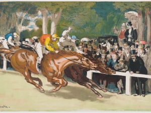 Colorful print of horse race