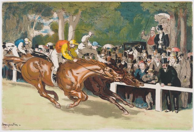 Colorful print of horse race