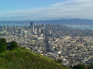 Aerial view from hill of San Francisco skyline