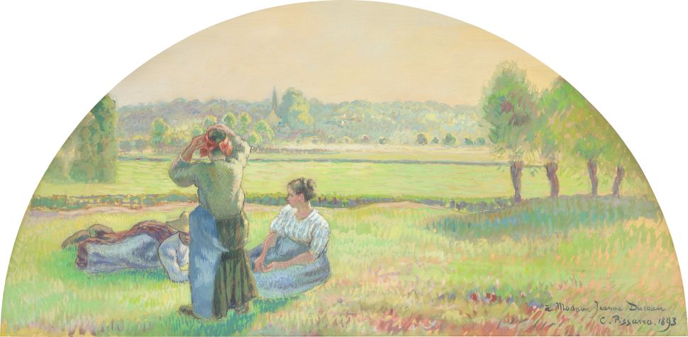 Pissarro's painting with women in a field. 