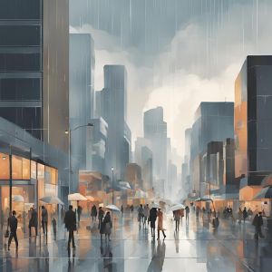 Illustration of rainy city