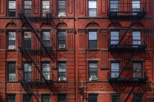 Fire escape stairs of apartments in Manhattan, New York City