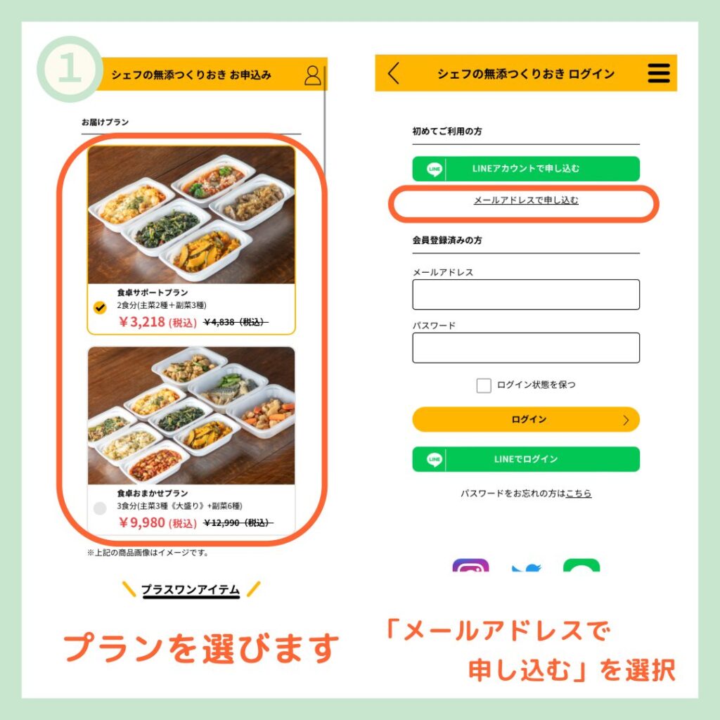 シェフの無添つくりおき、はじめかた、始め方、登録方法