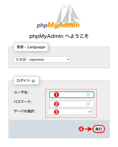 phpMyAdminへようこそ