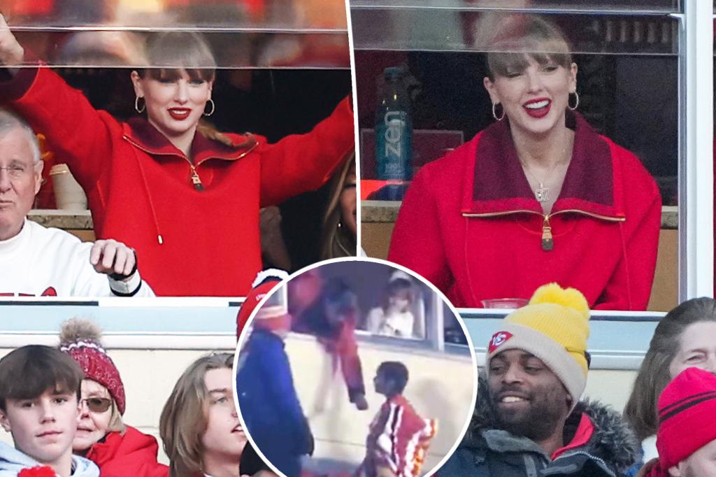 Taylor Swift spotted gifting young fans souvenirs, snapping pics with them after Chiefs vs. Raiders game