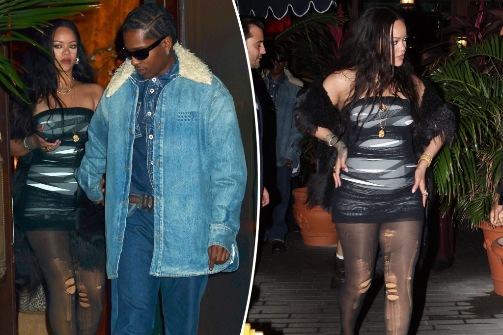 Rihanna displays curves in strapless minidress and ripped tights during Miami date night with A$AP Rocky