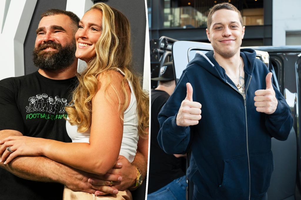 Jason Kelce and pregnant wife Kylie ‘have a blast’ with Pete Davidson at holiday party: report