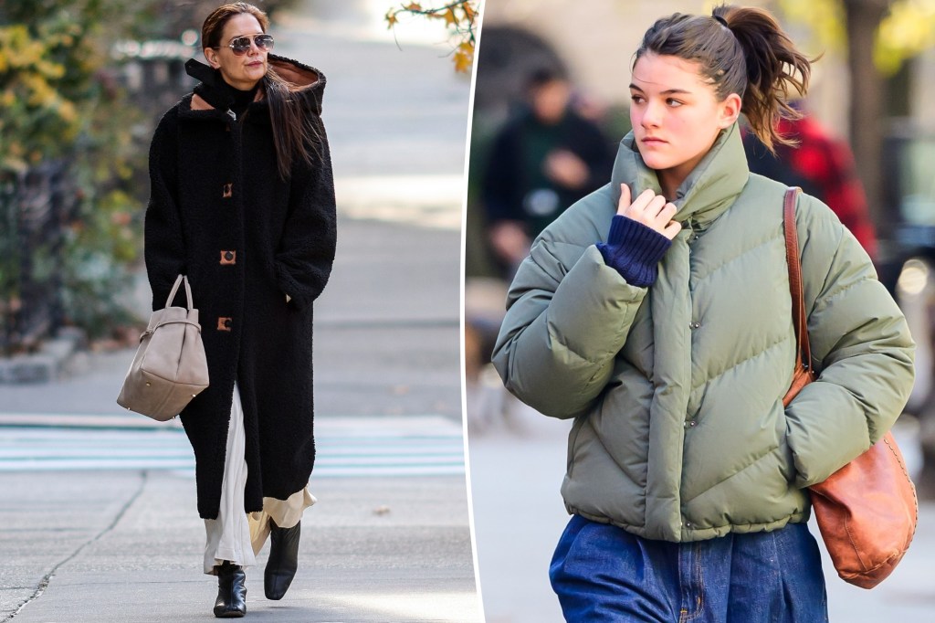 Katie Holmes and look-alike daughter Suri Cruise, 18, keep warm while stepping out in chilly NYC after Thanksgiving