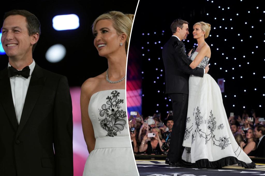 Ivanka Trump wears gorgeous white gown, complete with black floral patterns at Donald Trump’s inaugural ball