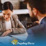 A woman sitting at a table with a man discussing how payday loan companies verify closed banking accounts