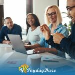 A group of people sitting around a table using a laptop to find out the rate on a consolidation loan if underlying loans are variable