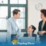 A group of people standing in front of a clock discussing the different ways poor people use payday loans