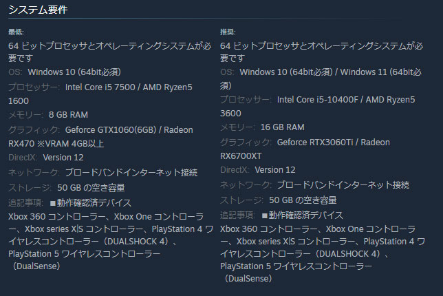 必要スペックと推奨スペック