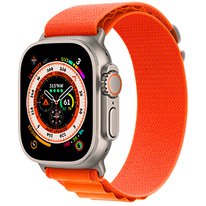 Apple Watch Ultra with Titanium Case and Orange Alpine Loop Band