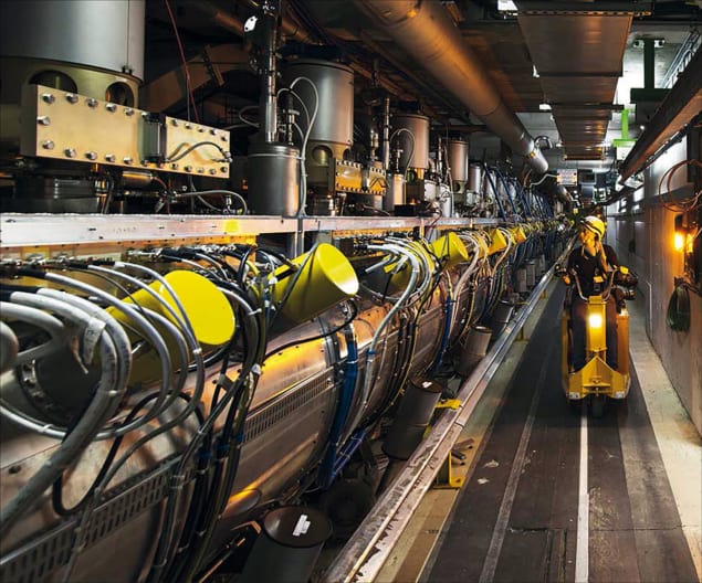 The Large Hadron Collider uses radiofrequency cavities to accelerate particles and keep them in controlled bunches.