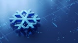 Image of an ice-blue snowflake against a blue background containing glowing dots that vaguely resembles a very sparse circuit board