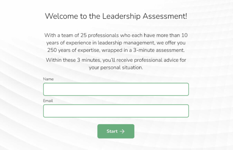 Leadership assessment intro screen