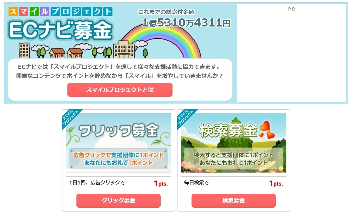ECナビの募金でポイントが貯まるコンテンツ