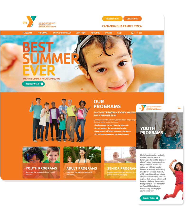 mockups of ymca site on desktop and mobile