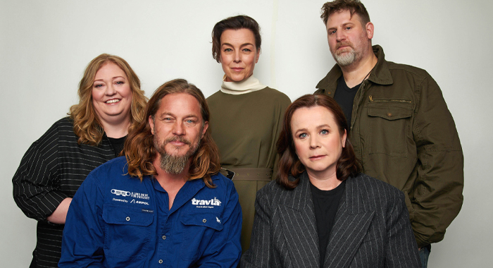 Dune: Prophecy showrunner and executive producer Alison Schapker and executive producer Jordan Goldberg with stars Travis Fimmel, Olivia Williams, and Emily Watson