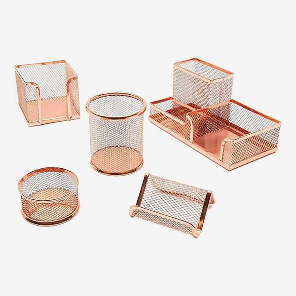 Paper Junkie Set of 5 Rose Gold Mesh Desk Organizer