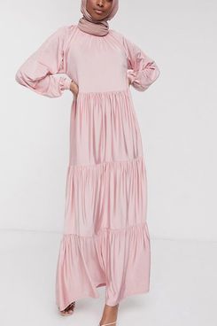 ASOS DESIGN maxi smock dress with tiering in pink