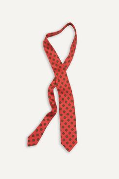 Drake’s Orange-Square Motif Twill Madder Silk Tie